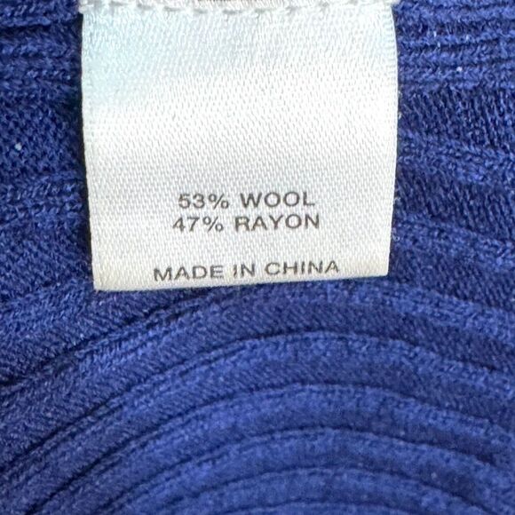 St. John Blue Ribbed Knit Top Size Large Long Sleeve Wool Rayon - Picture 4 of 6
